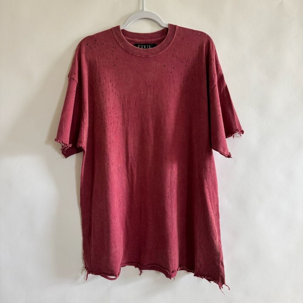 Civil Regime Mens Distressed Shirt Medium Red Short Sleeve Grunge 100% Cotton